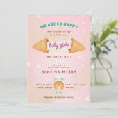 Twin Baby Girls Niedlich Dusche Sprinkle Farbenfro Einladung (Stehend Vorderseite)