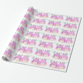 Twin Baby Girls on Clothesline Wrapping Paper Geschenkpapier