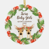 Twin Baby Girls Personalisiert Woodland Deer Fawns Keramik Ornament (Vorne)