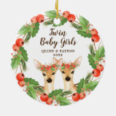 Twin Baby Girls Personalisiert Woodland Deer Fawns Keramik Ornament (Hinten)
