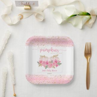 Twin Baby Girls Pumpkin Pink Gold Dusche Gefallen Pappteller