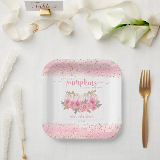 Twin Baby Girls Pumpkin Pink Gold Dusche Gefallen Pappteller (Hochzeit)
