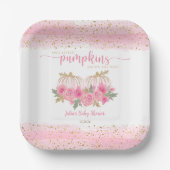 Twin Baby Girls Pumpkin Pink Gold Dusche Gefallen Pappteller (Vorderseite)