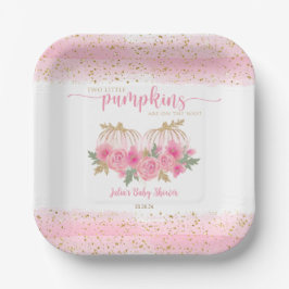 Twin Baby Girls Pumpkin Pink Gold Dusche Gefallen Pappteller