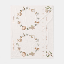 Twin Baby Milestone Boho Woodland Animals Fleecedecke