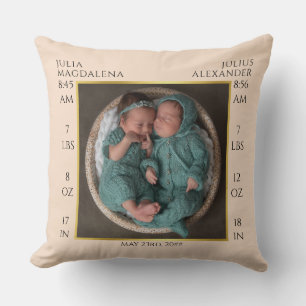 Twin Baby Name Birth Stats Foto Collage Keepake Kissen