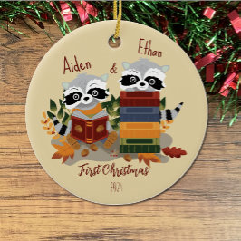 Twin Baby Raccoons Erste Weihnachtsfeier Keramik Ornament