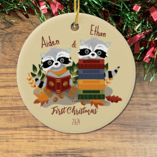 Twin Baby Raccoons Erste Weihnachtsfeier Keramik Ornament