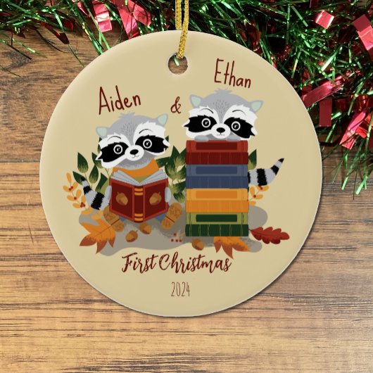 Twin Baby Raccoons Erste Weihnachtsfeier Keramik Ornament