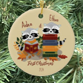 Twin Baby Raccoons Erste Weihnachtsfeier Keramik Ornament