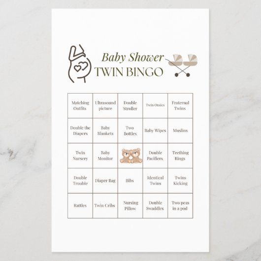 Twin Baby Shower Bingo Game - Printable Party Flyer (Vorne)