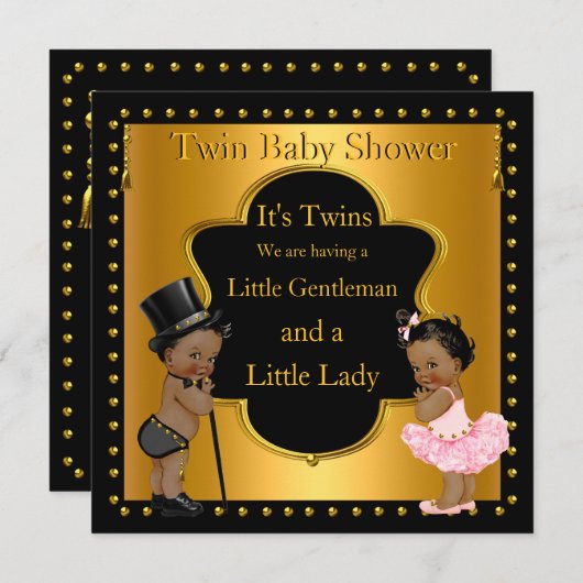 Twin Baby Shower Boy and Girl Ethnic Einladung (Vorne/Hinten)