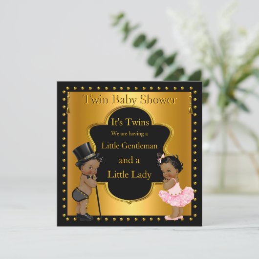 Twin Baby Shower Boy and Girl Ethnic Einladung (Stehend Vorderseite)
