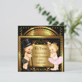 Twin Baby Shower Boy and Girl Gold Blonde Einladung (Stehend Vorderseite)