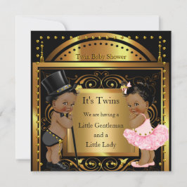 Twin Baby Shower Boy and Girl Gold Ethnic Einladung