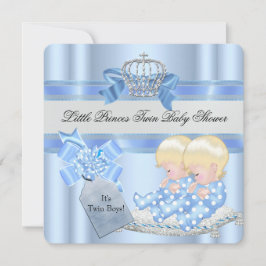 Twin Baby Shower Boys Blue Little Prince Crown 3D Einladung