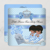 Twin Baby Shower Boys Blue Little Prince Crown Einladung (Vorne/Hinten)