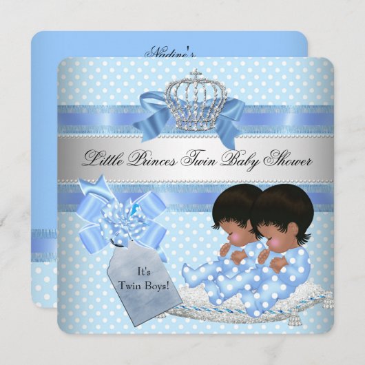 Twin Baby Shower Boys Blue Little Prince Crown Einladung (Vorne/Hinten)