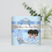 Twin Baby Shower Boys Blue Little Prince Crown Einladung (Stehend Vorderseite)