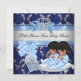 Twin Baby Shower Boys Blue Little Prince Crown Einladung