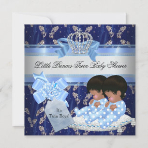 Twin Baby Shower Boys Blue Little Prince Crown Einladung