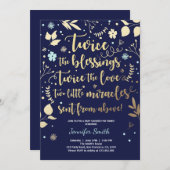 Twin Baby Shower Einladung Gold Blue Marine Junge (Vorne/Hinten)