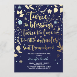 Twin Baby Shower Einladung Gold Blue Marine Junge