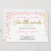 Twin Baby Shower Einladung Mädchen Rosa und Gold (Vorderseite)