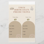 Twin Baby Shower Game - Birth Stats Vorhersagen Ca Briefpapier (Vorderseite)