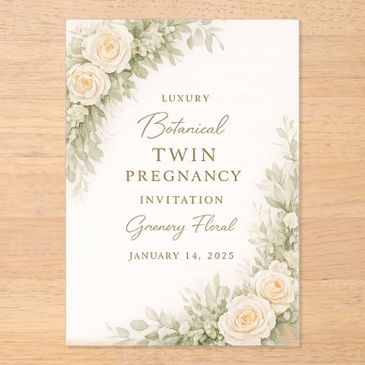 Twin Baby Shower Invitation – Elegant Botanical Fl Acryleinladungen (Vorderseite)