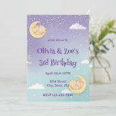 Twin Baby Shower Invitation Sleeping Animals Moon Einladung (Stehend Vorderseite)