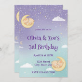 Twin Baby Shower Invitation Sleeping Animals Moon Einladung (Vorne/Hinten)