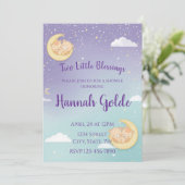 Twin Baby Shower Invitation Sleeping Animals Moon Einladung (Stehend Vorderseite)