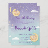 Twin Baby Shower Invitation Sleeping Animals Moon Einladung (Vorne/Hinten)