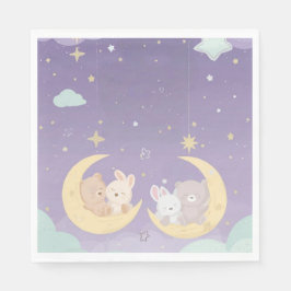 Twin Baby Shower Napkins Sleeping Animals Moon Serviette
