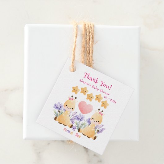 Twin Baby Shower | Niedliche Giraffe Babydusche Geschenkanhänger (Beispiel)