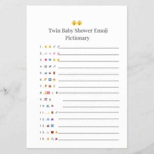 Twin Baby Shower Pictionary Game - mit Antwort Flyer (Vorne)