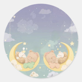 Twin Baby Shower Sticker Sleeping Animals Moon