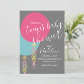 Twin Baby Shower Tassel Boho Ballon Einladung (Stehend Vorderseite)
