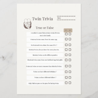 : Twin Baby Shower Trivia Game - mit Antwortformul Flyer