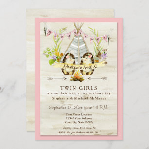 Twin Baby Shower Woodland Animal Teepe Igel Einladung