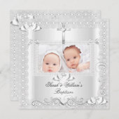 Twin Baby Taufe Girl Boy Christening White Lace Ankündigung (Vorne/Hinten)