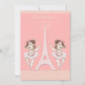 Twin Ballerinas Eiffel Tower Chevrons 1. Geburtsta Einladung (Vorderseite)