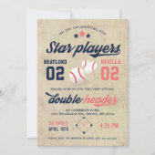 Twin Baseball Birthday Invitation Boy Girl Einladung (Vorderseite)