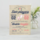 Twin Baseball Birthday Invitation Boy Girl Einladung (Stehend Vorderseite)