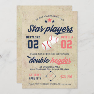 Twin Baseball Birthday Invitation Boy Girl Einladung