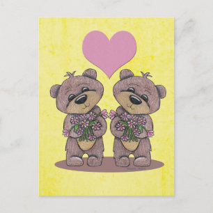 Twin Bears with Heart Postcard Postkarte