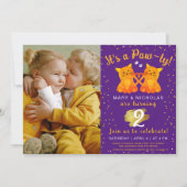 Twin Birthday oder Joint Party Kittens Lila Foto Einladung (Vorderseite)