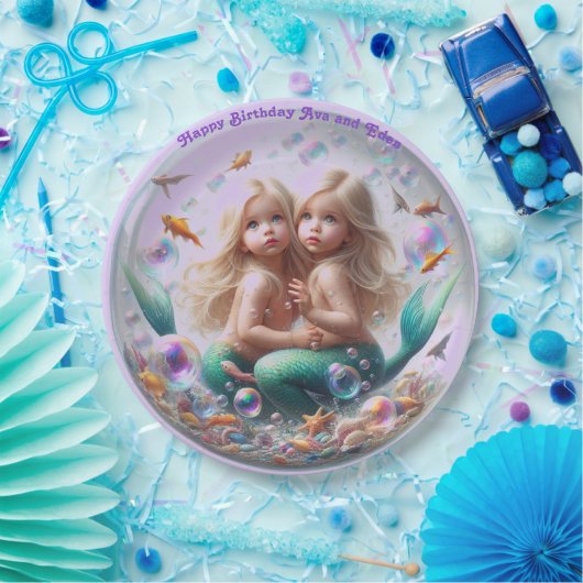 Twin Blonde Little Mermaids Blase Pappteller (Party)