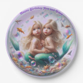 Twin Blonde Little Mermaids Blase Pappteller (Vorderseite)